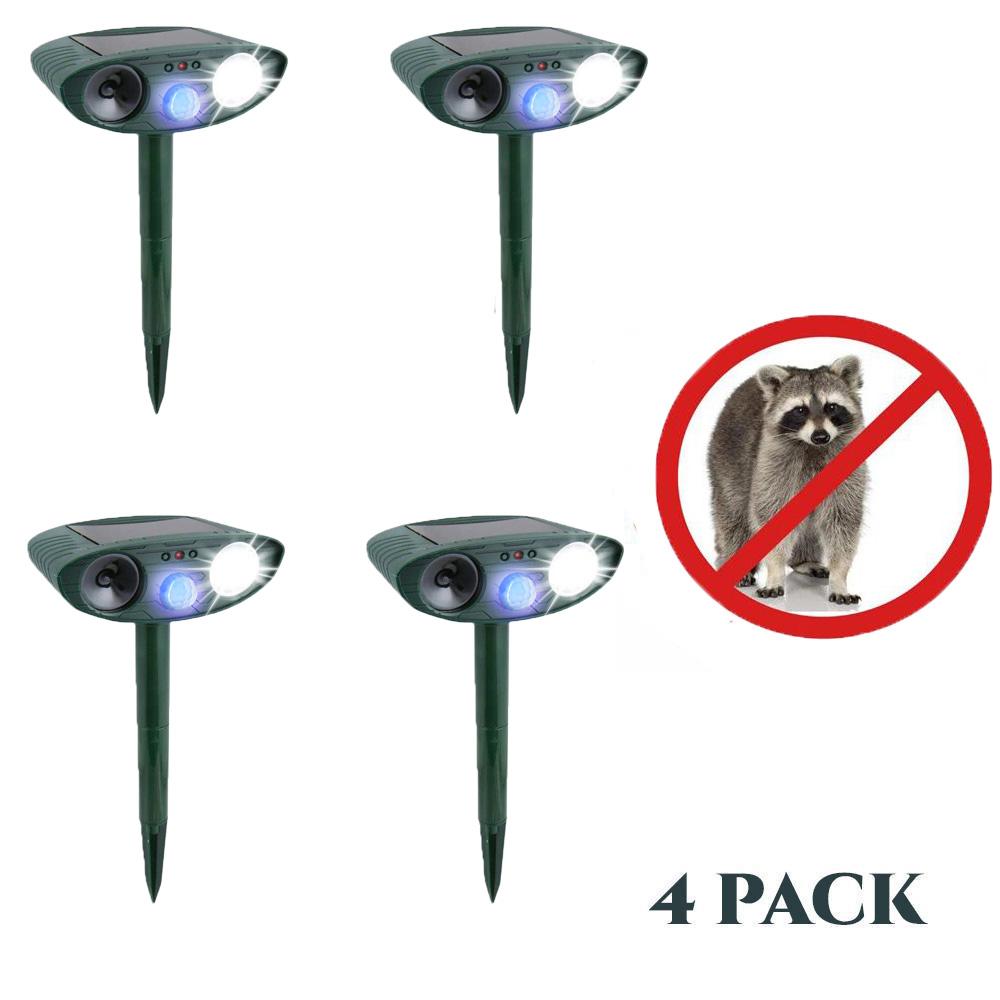 Ultrasonic Raccoon Repeller - PACK of 4 - Solar Powered - Get Rid of Raccoons in 48 Hours - CA