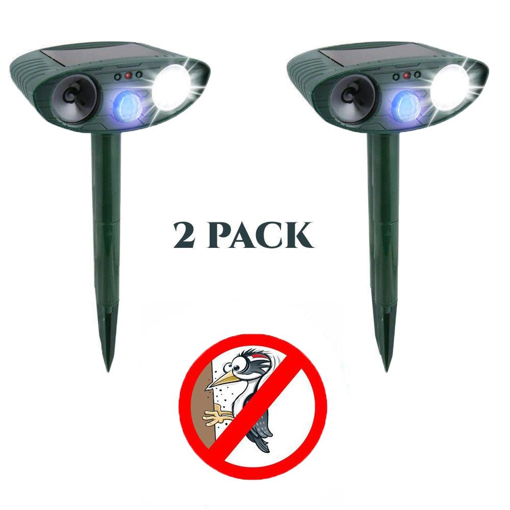 Woodpecker Outdoor Ultrasonic Repeller - PACK OF 2 - Solar Powered Ultrasonic Animal & Pest Repellant - Get Rid of Woodpeckers in 48 Hours