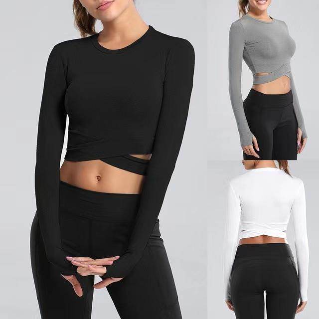 Women Long Sleeve Running Shirts Yoga T-shirts Solid Sports Shirts Quick Dry Fitness Gym Tops Sport Wear