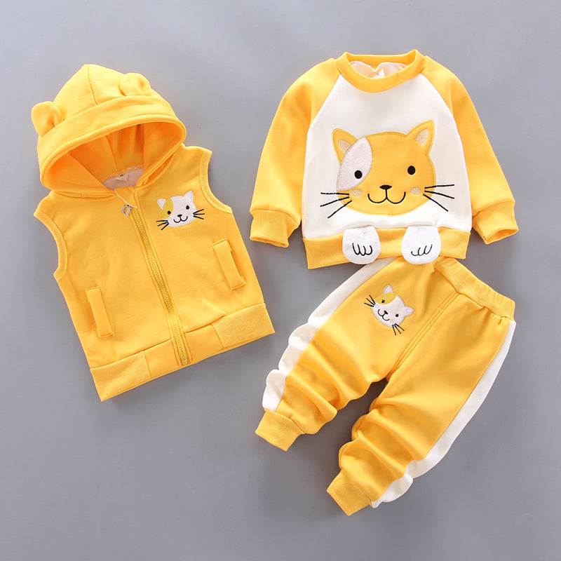 2024 New Children's Clothing Boys Girls Fleece Bear Three-piece Suit
