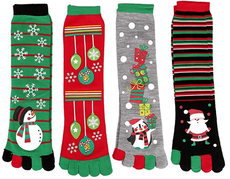 Five Toes Christmas Socks Winter Warm Stretchy Crew Socks（1/4/6 Pairs）