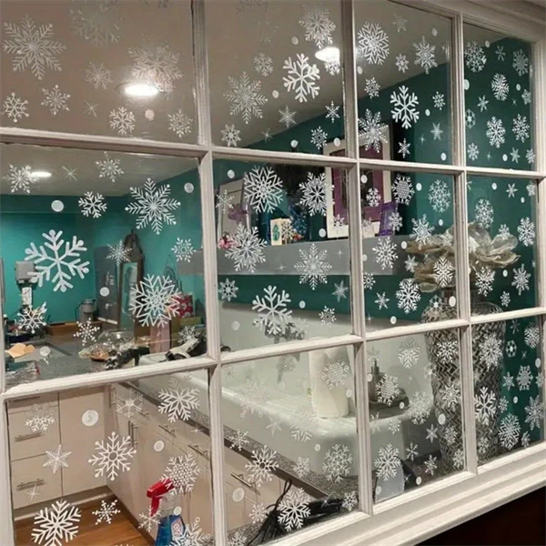 114-Piece Snowflake Window Clings - Reusable Static White Christmas Winter Decals for Glass Doors and Windows