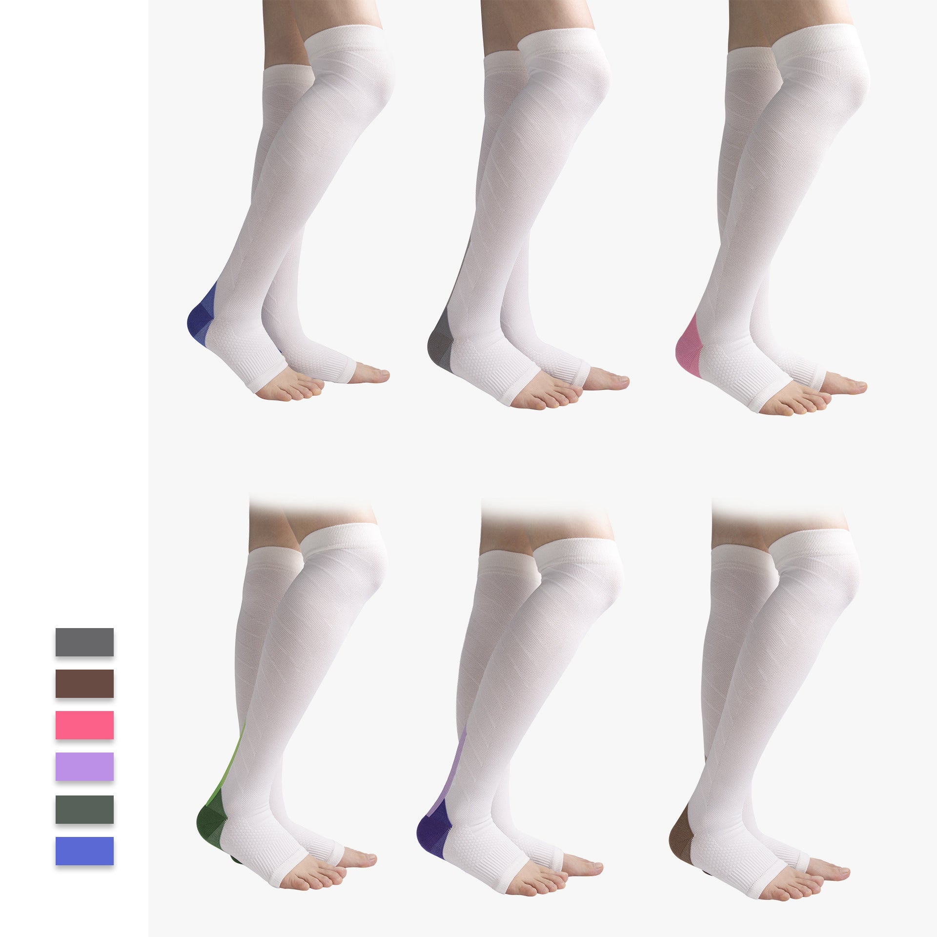 Pressure Socks Over Knee Open Toe White Running Marathon Riding Sports Outdoor