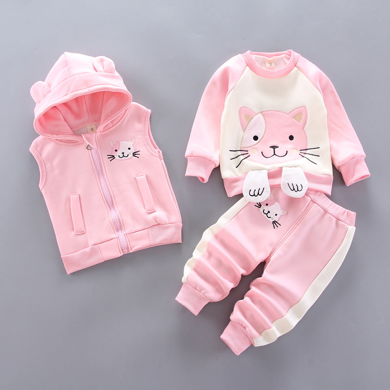 2024 New Children's Clothing Boys Girls Fleece Bear Three-piece Suit