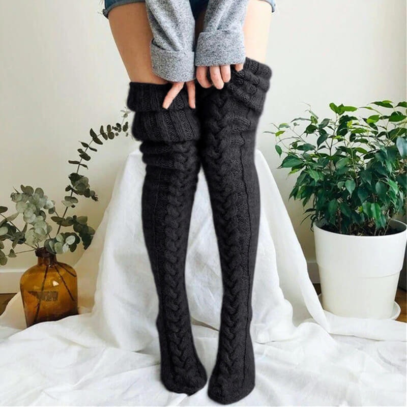 Soft Warm Over Knee Extra Long Knitted Socks Fuzzy Socks for Women