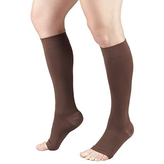 Open Toe Compression Socks 20-30 mmHg Knee High Toeless Stockings