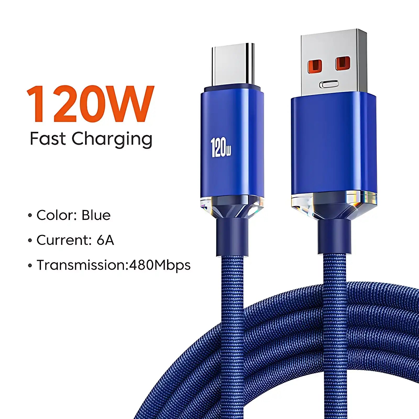 120W 6A Type C Cable Fast Charging and Data Transfer 1M/1.5M/2M