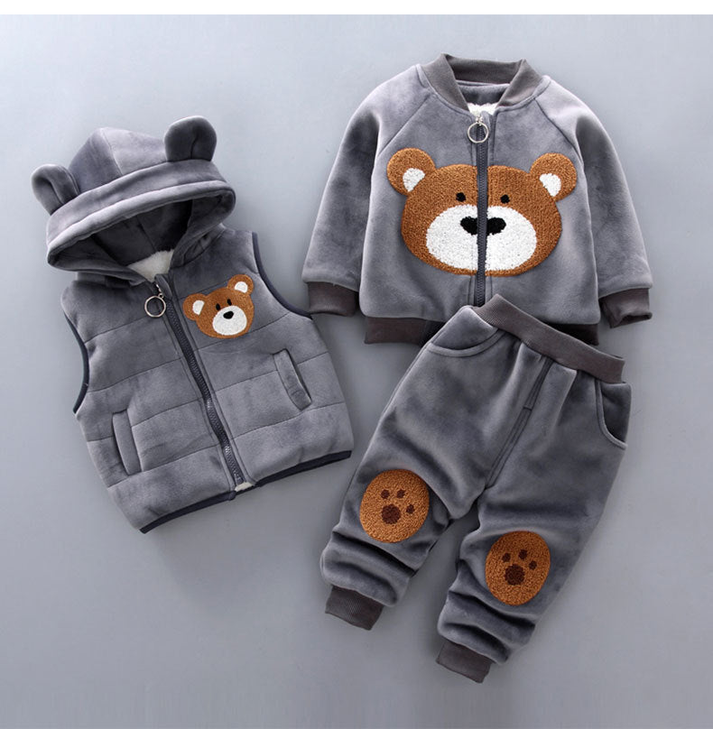 2024 New Children's Clothing Boys Girls Fleece Bear Three-piece Suit