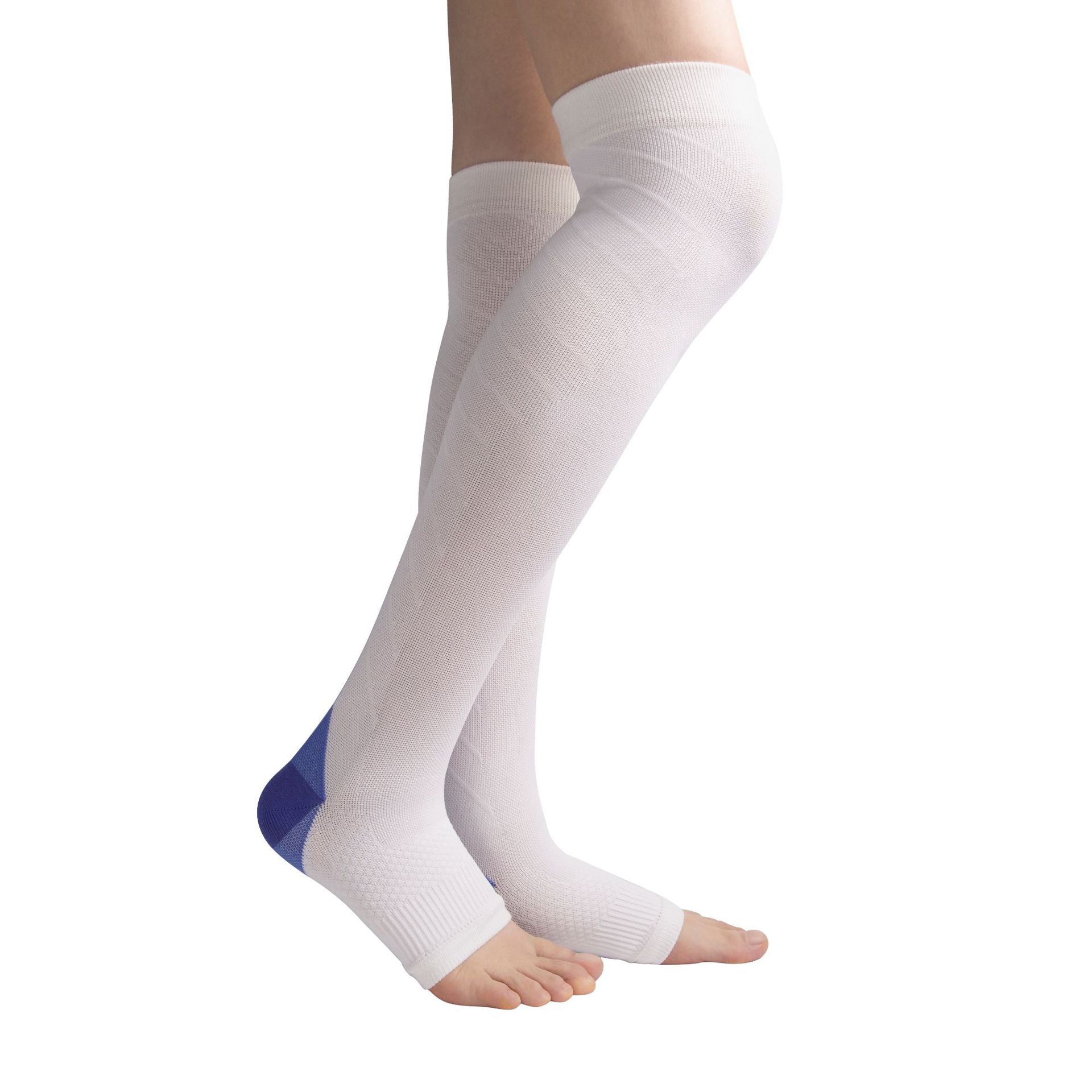 Pressure Socks Over Knee Open Toe White Running Marathon Riding Sports Outdoor