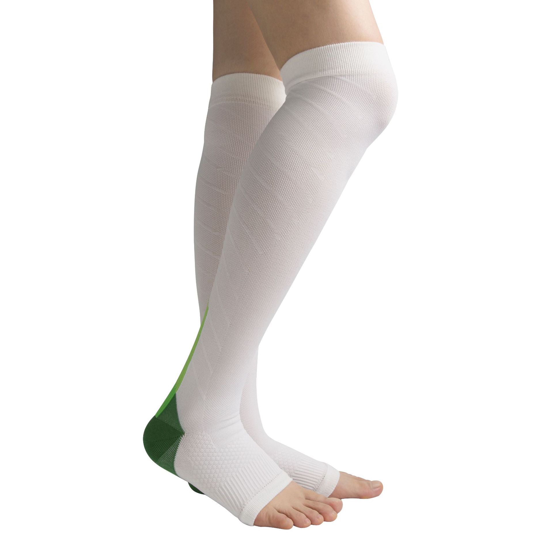 Pressure Socks Over Knee Open Toe White Running Marathon Riding Sports Outdoor