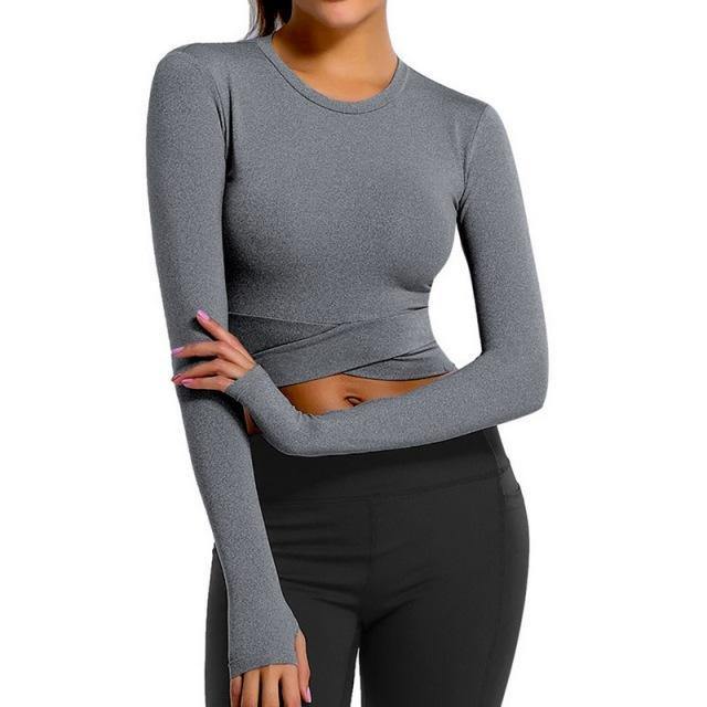 Women Long Sleeve Running Shirts Yoga T-shirts Solid Sports Shirts Quick Dry Fitness Gym Tops Sport Wear
