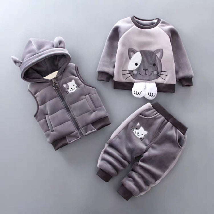 2024 New Children's Clothing Boys Girls Fleece Bear Three-piece Suit