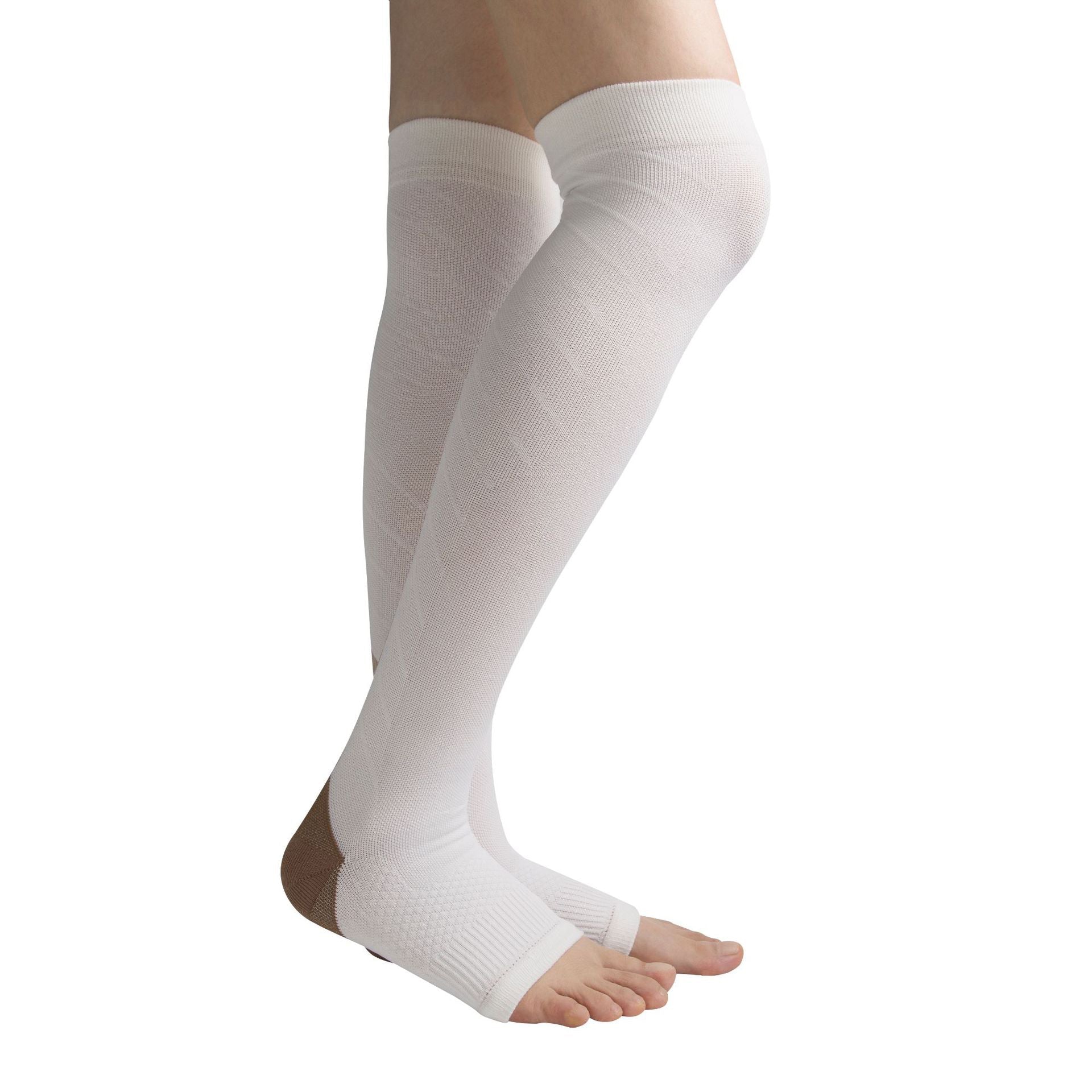 Pressure Socks Over Knee Open Toe White Running Marathon Riding Sports Outdoor