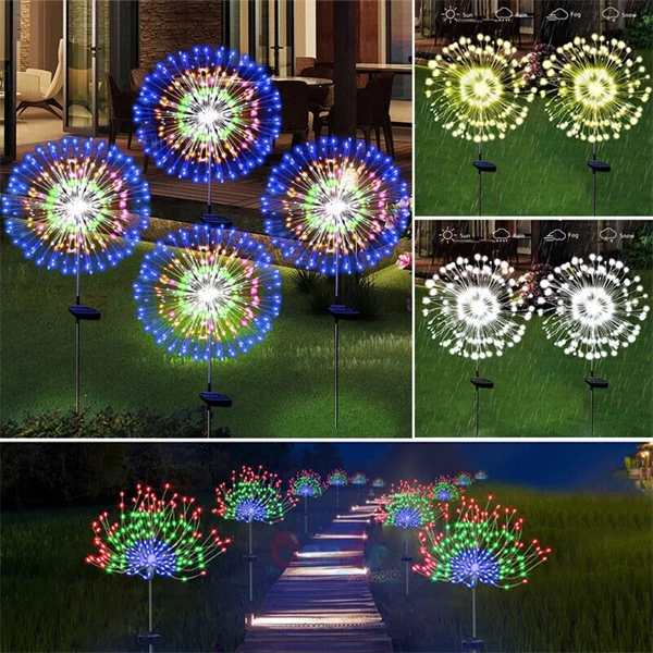 150 LED Solar Firework Lights String Outdoor Waterproof Path Lawn Garden Decor