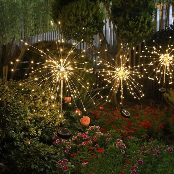 150 LED Solar Firework Lights String Outdoor Waterproof Path Lawn Garden Decor