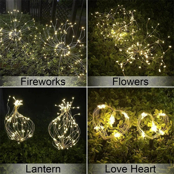 150 LED Solar Firework Lights String Outdoor Waterproof Path Lawn Garden Decor