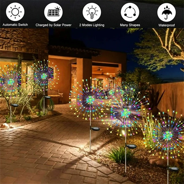 150 LED Solar Firework Lights String Outdoor Waterproof Path Lawn Garden Decor
