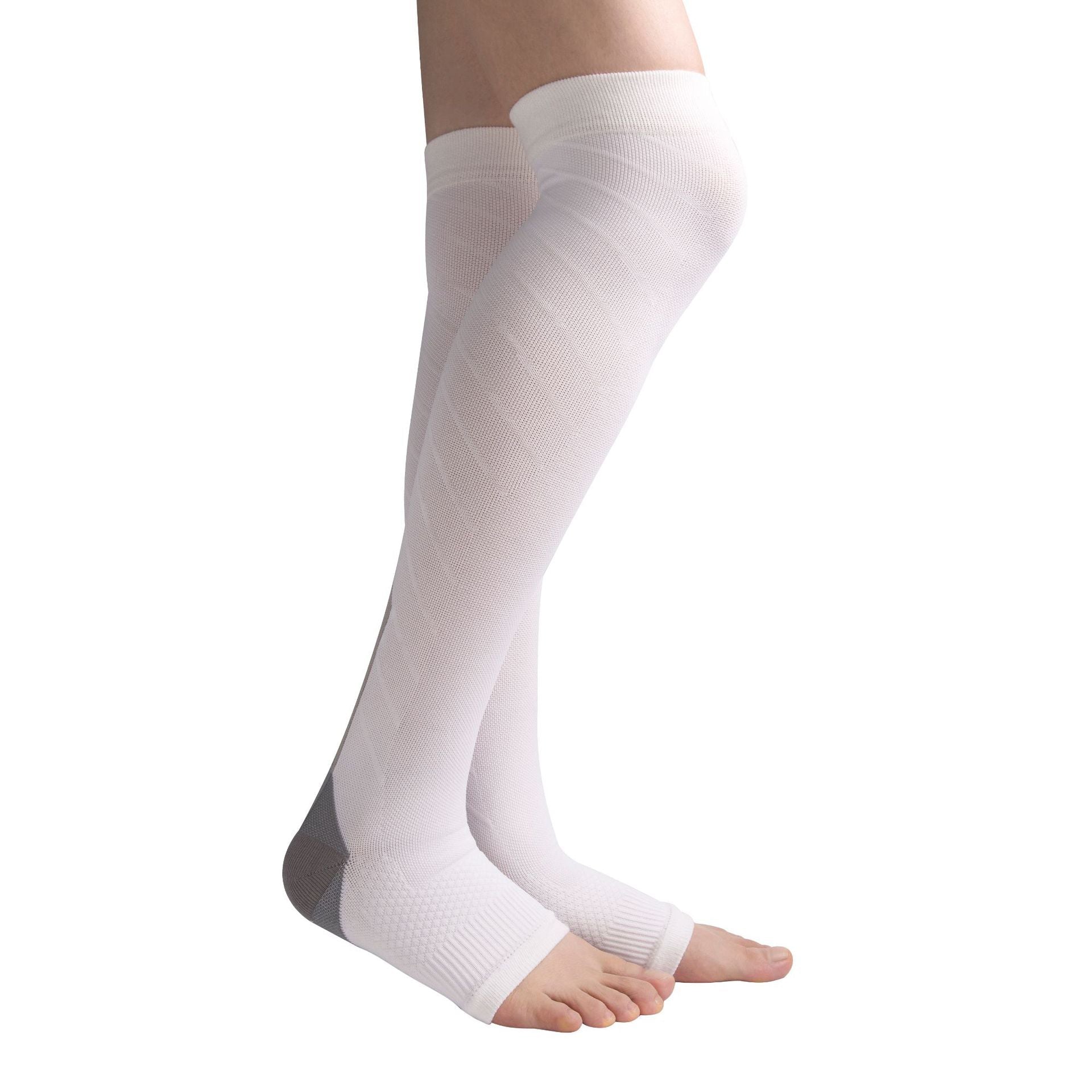 Pressure Socks Over Knee Open Toe White Running Marathon Riding Sports Outdoor