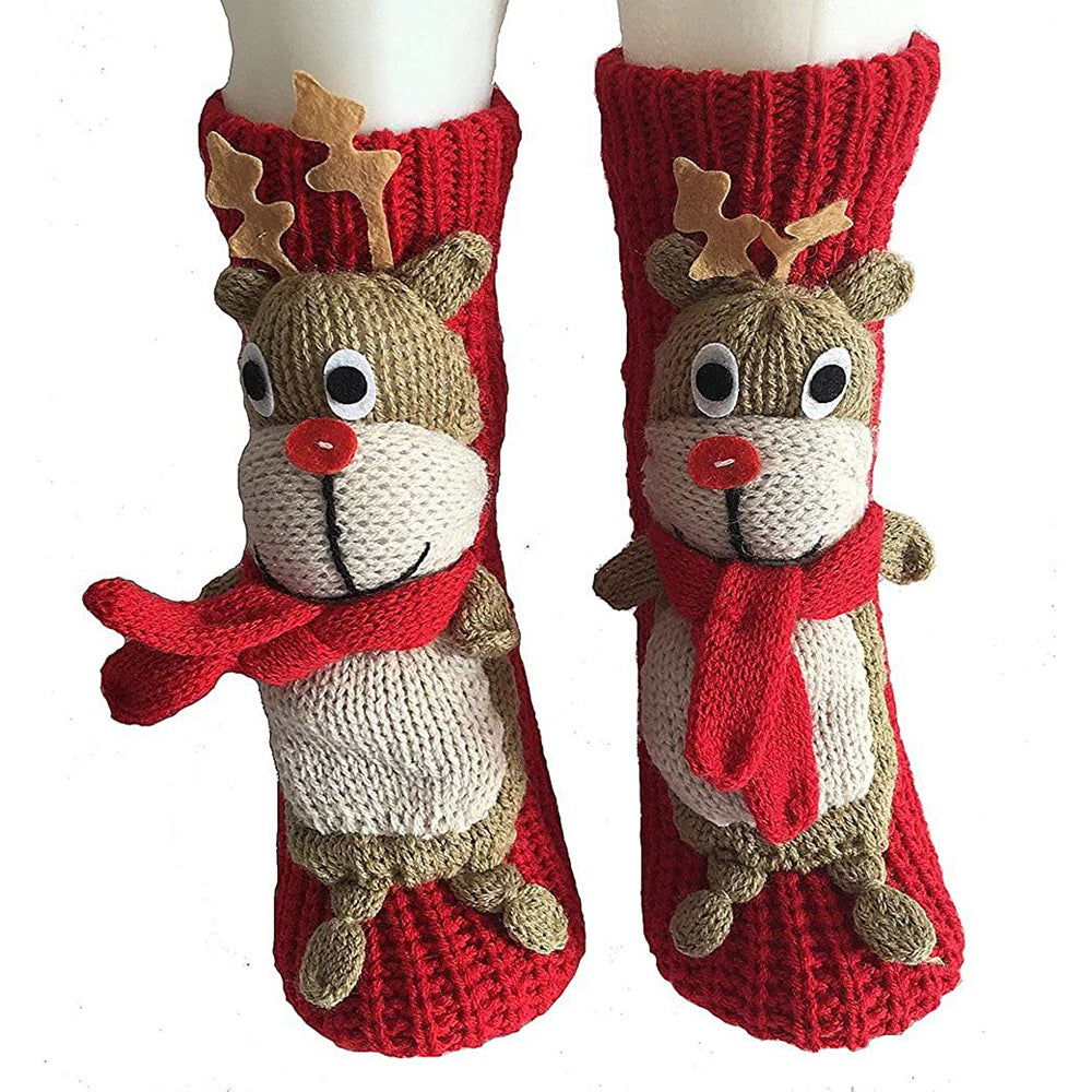 3D Cartoon Anti-Skid Wool Socks Knit Socks Thickened Winter Warm Christmas Socks