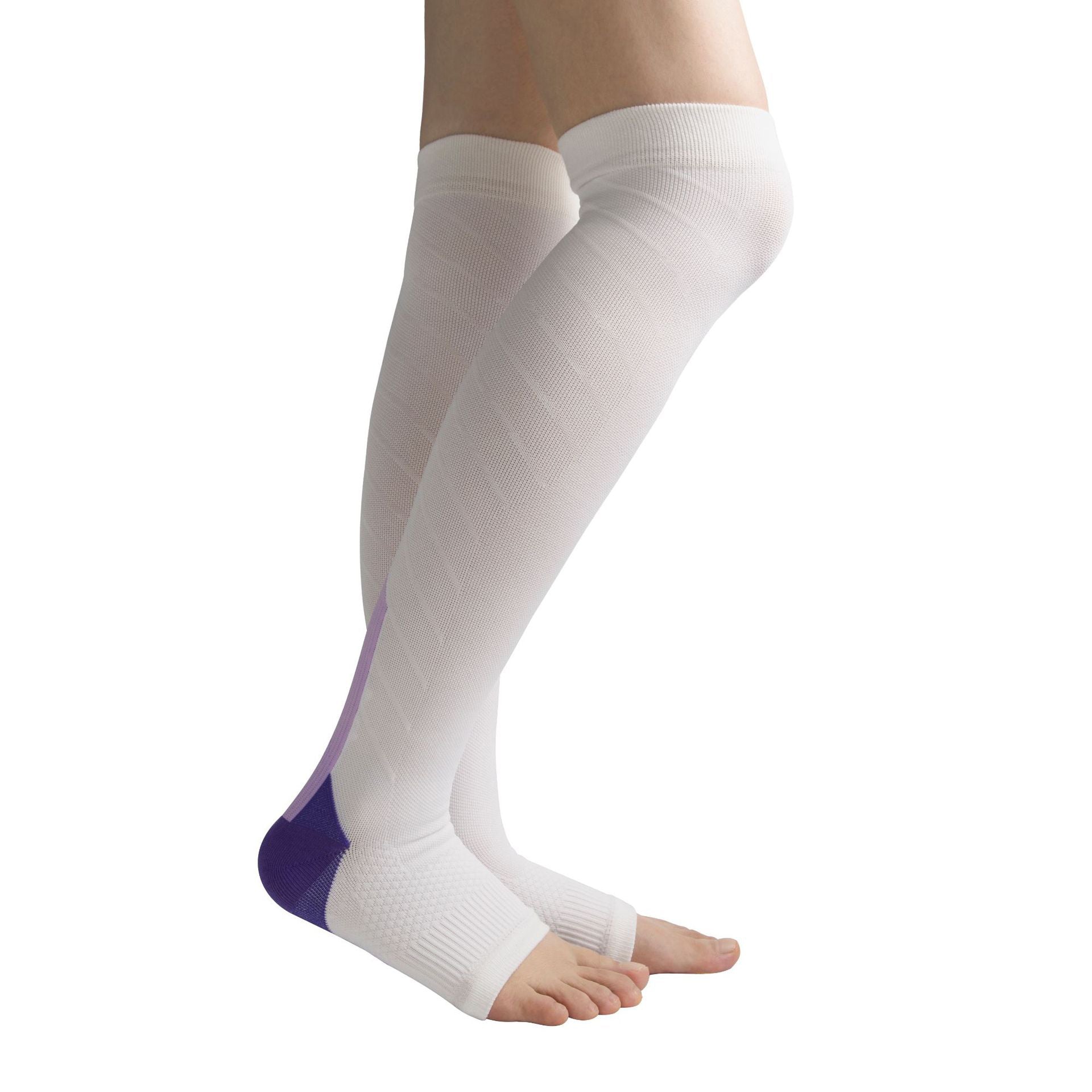 Pressure Socks Over Knee Open Toe White Running Marathon Riding Sports Outdoor