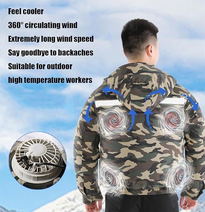 New hooded, removable, outdoor cooling and sun protection clothes with fan