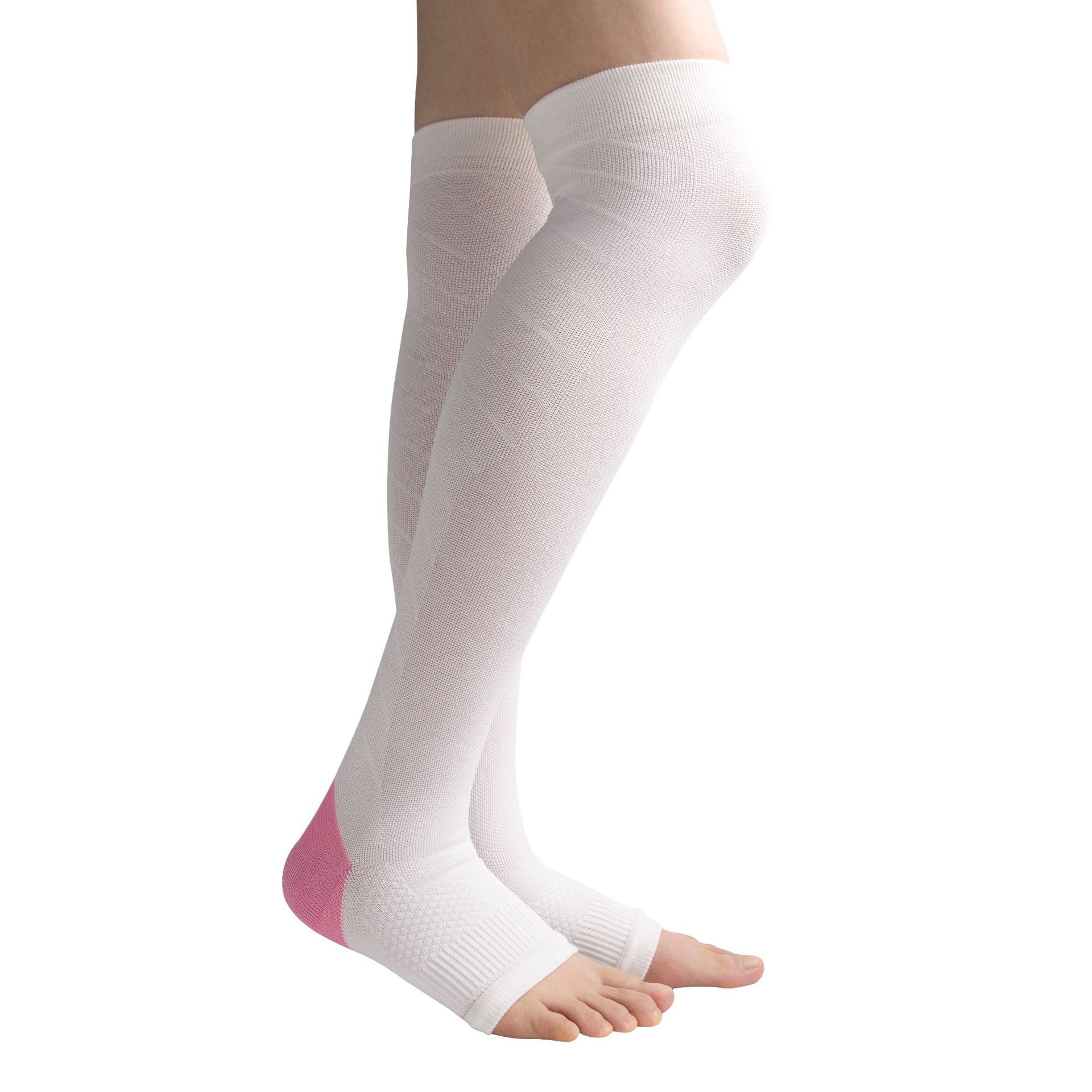 Pressure Socks Over Knee Open Toe White Running Marathon Riding Sports Outdoor
