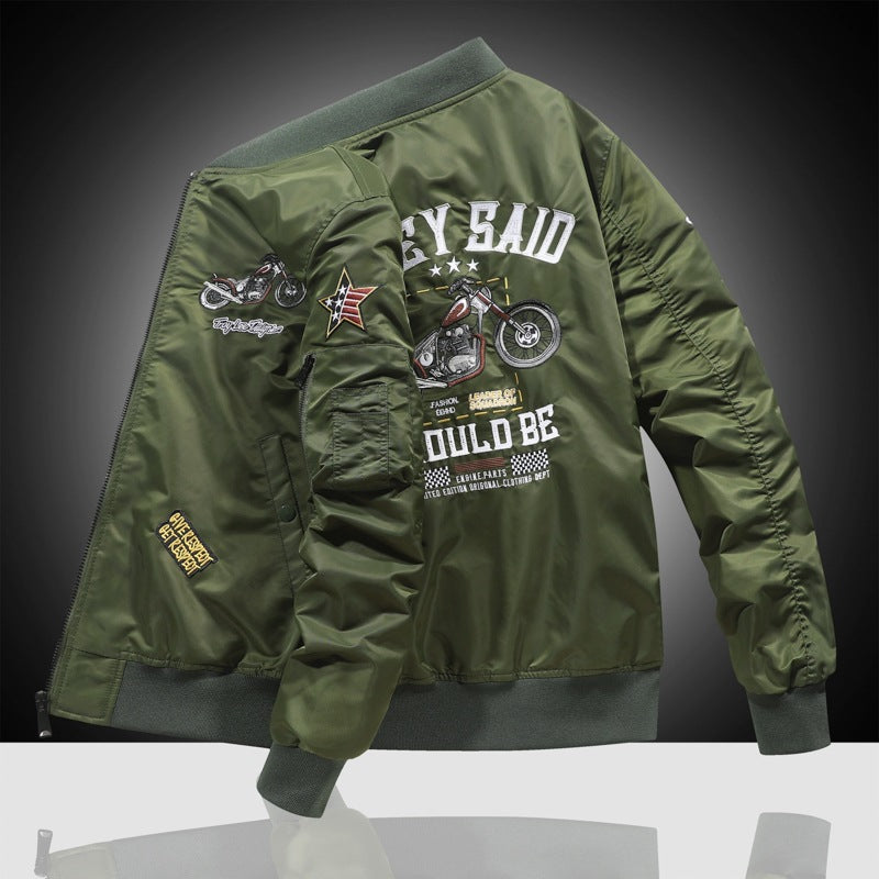 Air Force Pilot Men's Motorcycle Embroidered Baseball Uniform Bomber Jacket