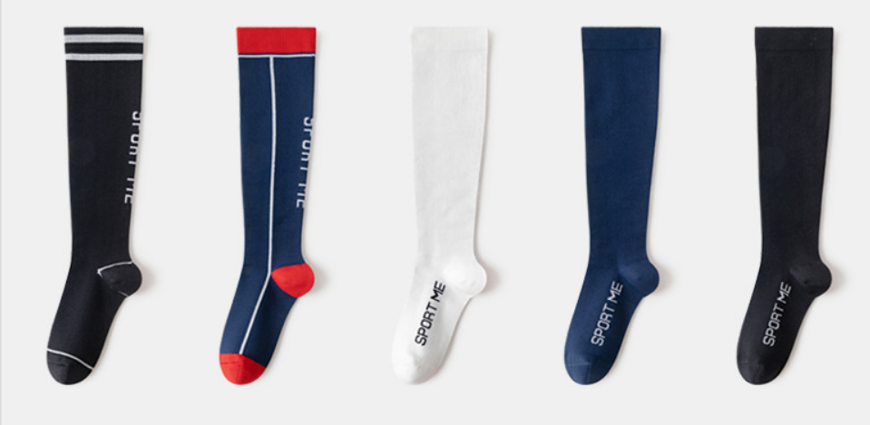 5 pairs High quality professional fitness running men's and women's long tube compression socks