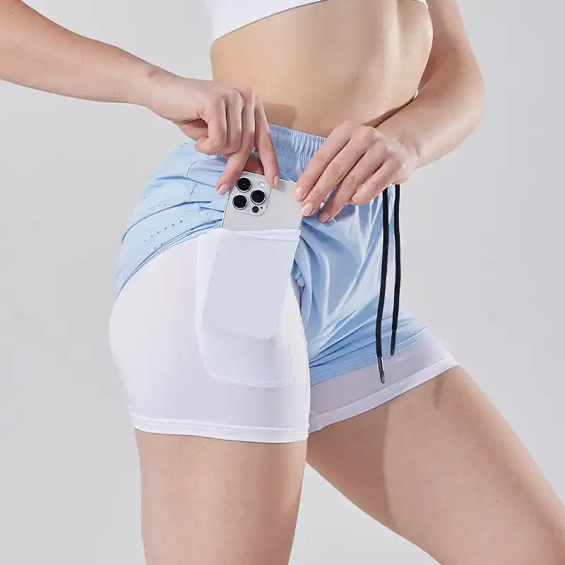 2-in-1 Double Layer Running Shorts - Quick-Dry, Elastic Waist, Multi-Pocket