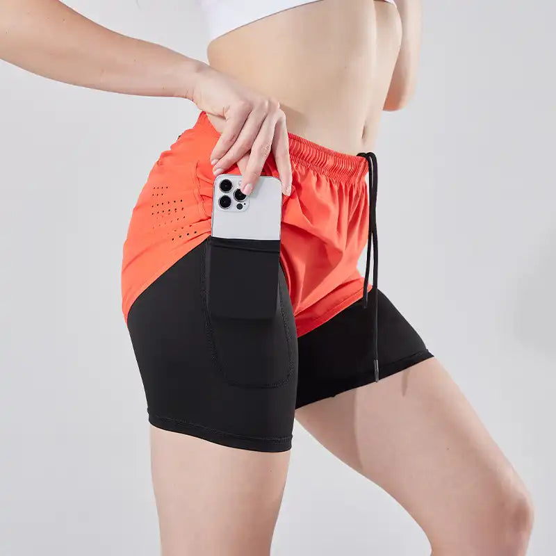 2-in-1 Double Layer Running Shorts - Quick-Dry, Elastic Waist, Multi-Pocket