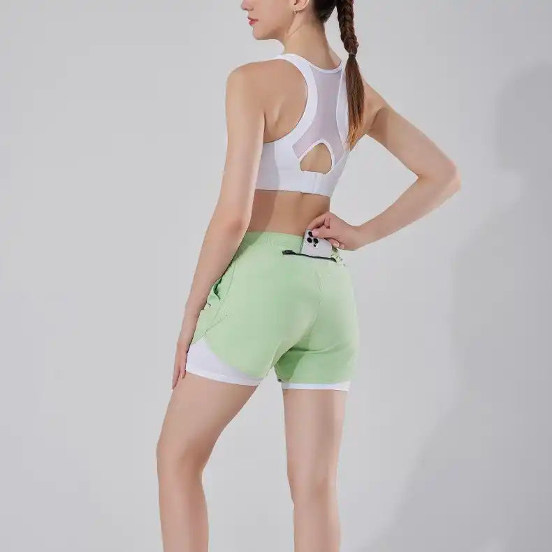 2-in-1 Double Layer Running Shorts - Quick-Dry, Elastic Waist, Multi-Pocket