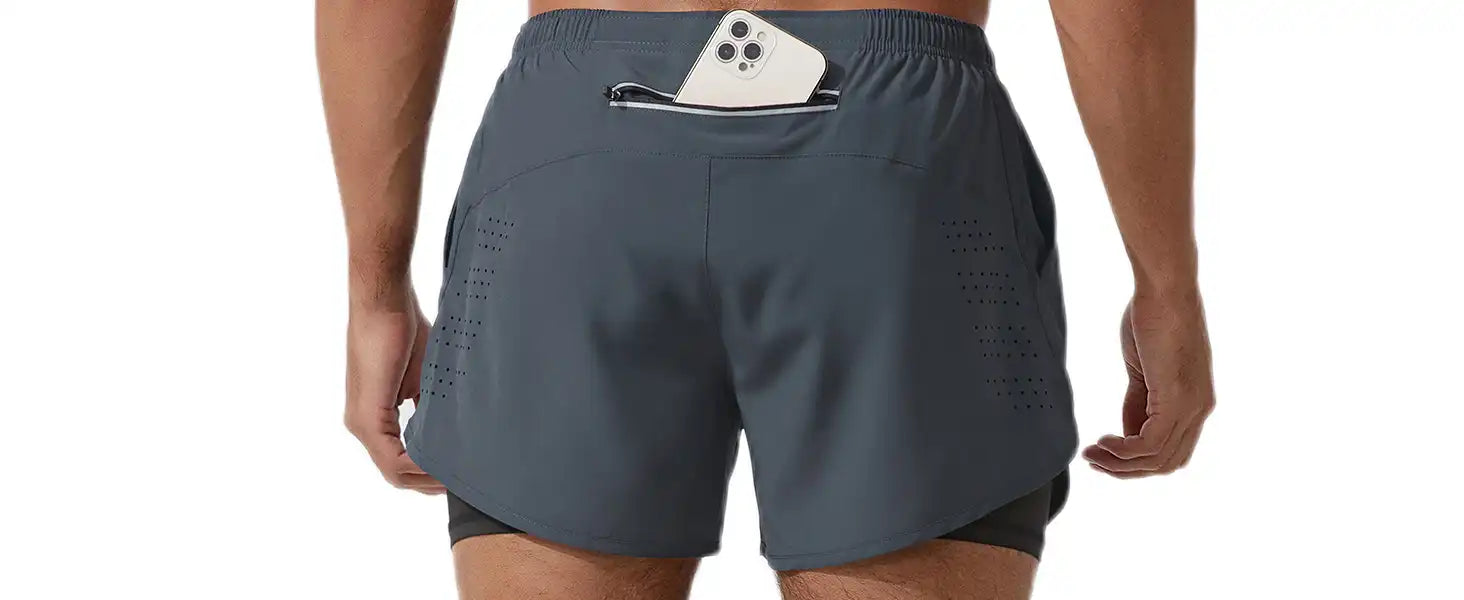 2-in-1 Double Layer Running Shorts - Quick-Dry, Elastic Waist, Multi-Pocket