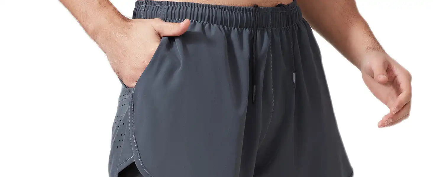 2-in-1 Double Layer Running Shorts - Quick-Dry, Elastic Waist, Multi-Pocket