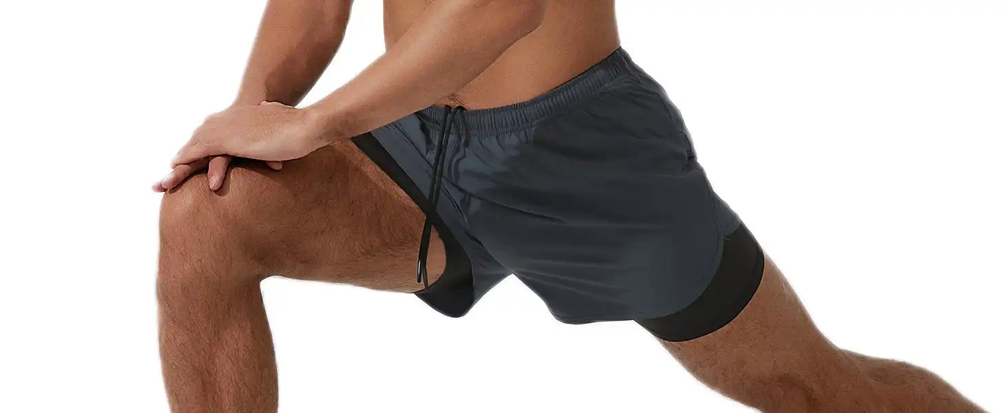 2-in-1 Double Layer Running Shorts - Quick-Dry, Elastic Waist, Multi-Pocket