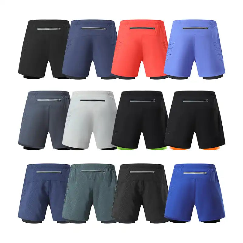 2-in-1 Double Layer Running Shorts - Quick-Dry, Elastic Waist, Multi-Pocket