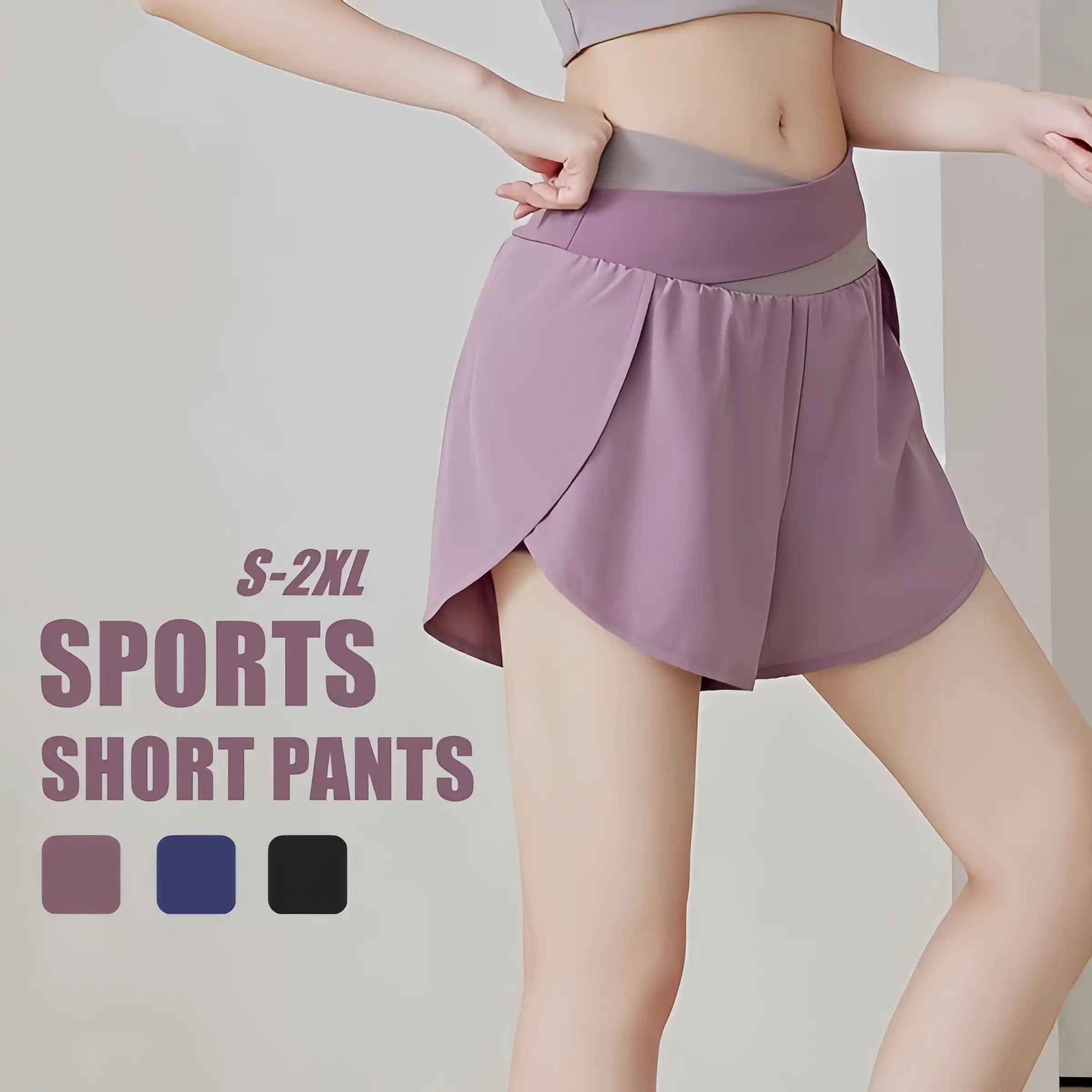 2-in-1 High Waist Yoga Running Shorts with Pockets