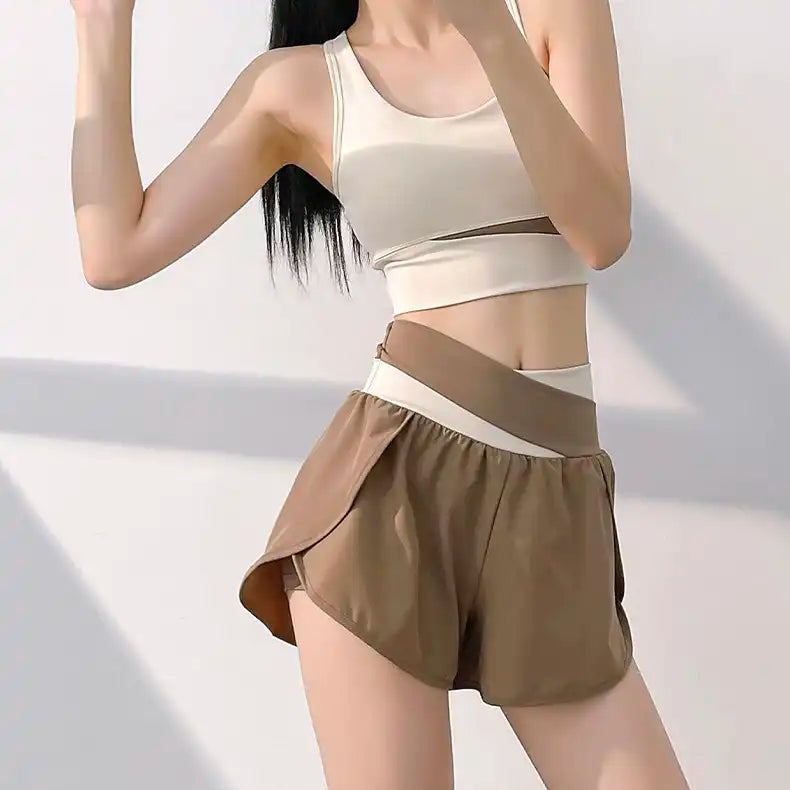 2-in-1 High Waist Yoga Running Shorts with Pockets