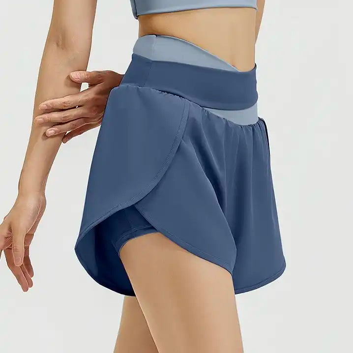 2-in-1 High Waist Yoga Running Shorts with Pockets