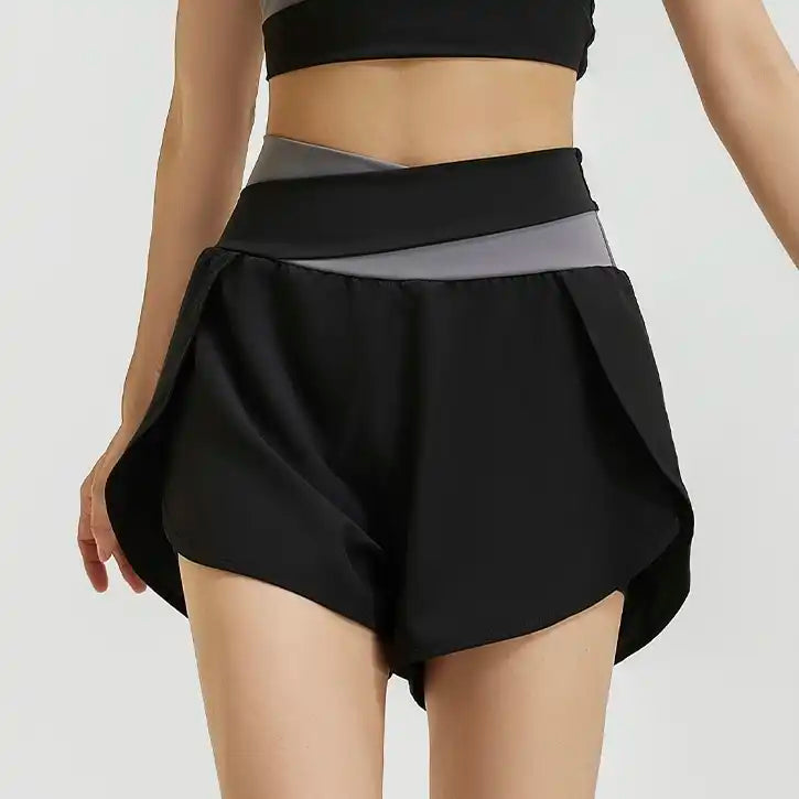 2-in-1 High Waist Yoga Running Shorts with Pockets