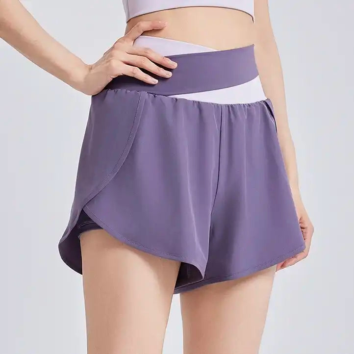 2-in-1 High Waist Yoga Running Shorts with Pockets