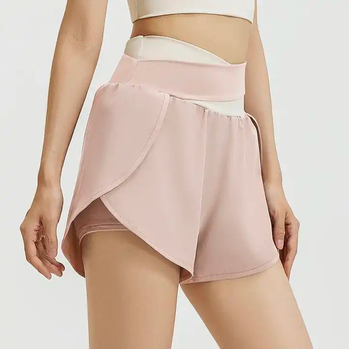 2-in-1 High Waist Yoga Running Shorts with Pockets