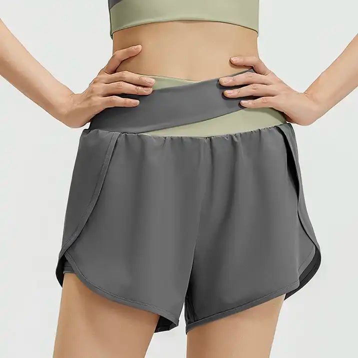 2-in-1 High Waist Yoga Running Shorts with Pockets