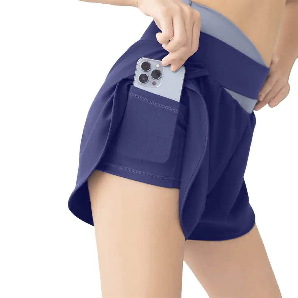 2-in-1 High Waist Yoga Running Shorts with Pockets