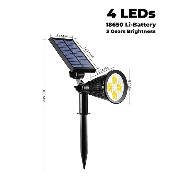 2-in-1 Solar Spotlights - IP65 Waterproof Outdoor Landscape & Security Lights for Yard, Garden, Pathway, Walkway - 4/7/18 LED Beads for Enhanced Brightness