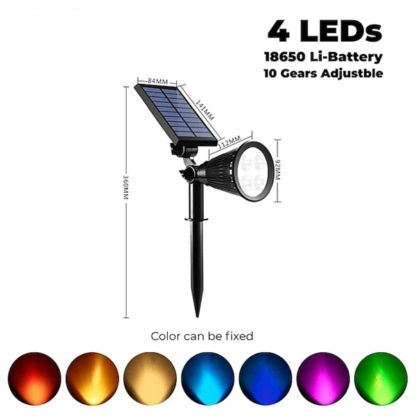 2-in-1 Solar Spotlights - IP65 Waterproof Outdoor Landscape & Security Lights for Yard, Garden, Pathway, Walkway - 4/7/18 LED Beads for Enhanced Brightness