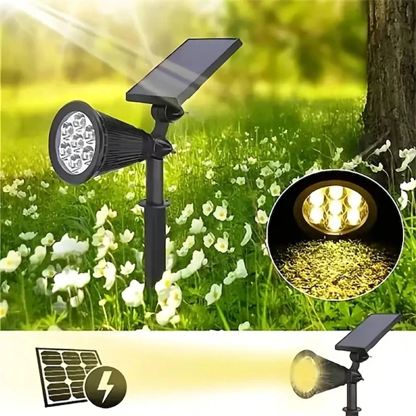 2-in-1 Solar Spotlights - IP65 Waterproof Outdoor Landscape & Security Lights for Yard, Garden, Pathway, Walkway - 4/7/18 LED Beads for Enhanced Brightness