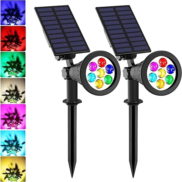 2-in-1 Solar Spotlights - IP65 Waterproof Outdoor Landscape & Security Lights for Yard, Garden, Pathway, Walkway - 4/7/18 LED Beads for Enhanced Brightness