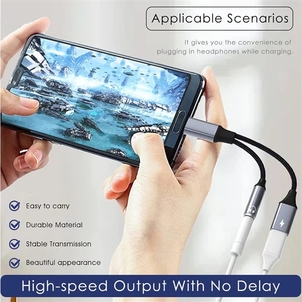 2-in-1 USB-C to 3.5mm Audio & Charging Adapter – Headphone Jack Splitter with Fast Charge Support