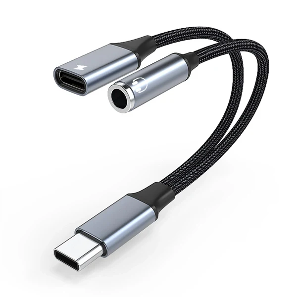 2-in-1 USB-C to 3.5mm Audio & Charging Adapter – Headphone Jack Splitter with Fast Charge Support
