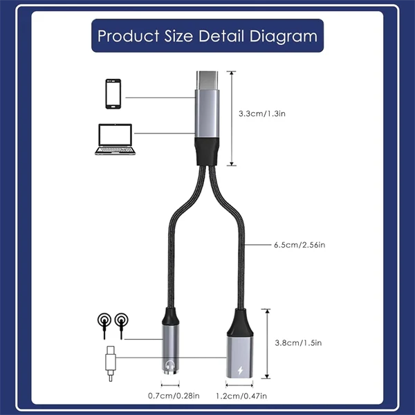 2-in-1 USB-C to 3.5mm Audio & Charging Adapter – Headphone Jack Splitter with Fast Charge Support